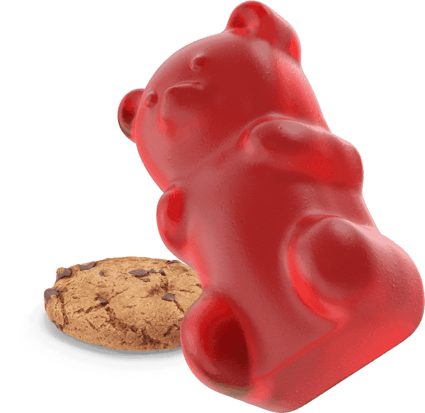 Red gummy with cookie